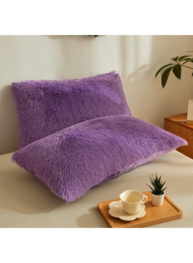 Besfunny 5 PCS Shaggy Duvet Cover Bedding Set - Long Faux Fur Luxury Ultra Soft Cozy (Full/Queen, Purple) - Image 5