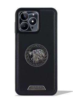 Generic Leather Case With Metal Logo Silicone tpu Frame For iphone 15 Pro Max (Black) 