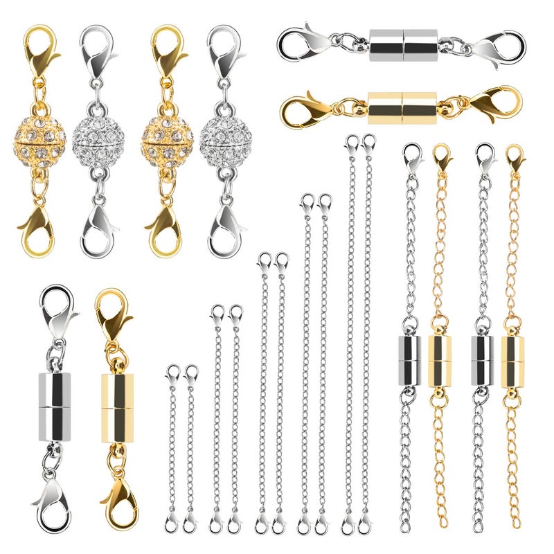 Beinhome 22Pcs Magnetic Jewelry Clasps and Necklace Extenders Gold Silver, Multiple Sizes and Styles Chain Extenders Magnetic Clasps - Image 1