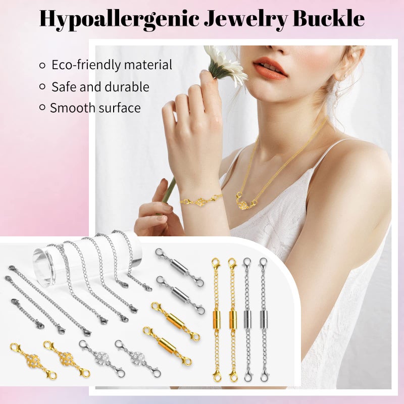 Beinhome 22Pcs Magnetic Jewelry Clasps and Necklace Extenders Gold Silver, Multiple Sizes and Styles Chain Extenders Magnetic Clasps - Image 5