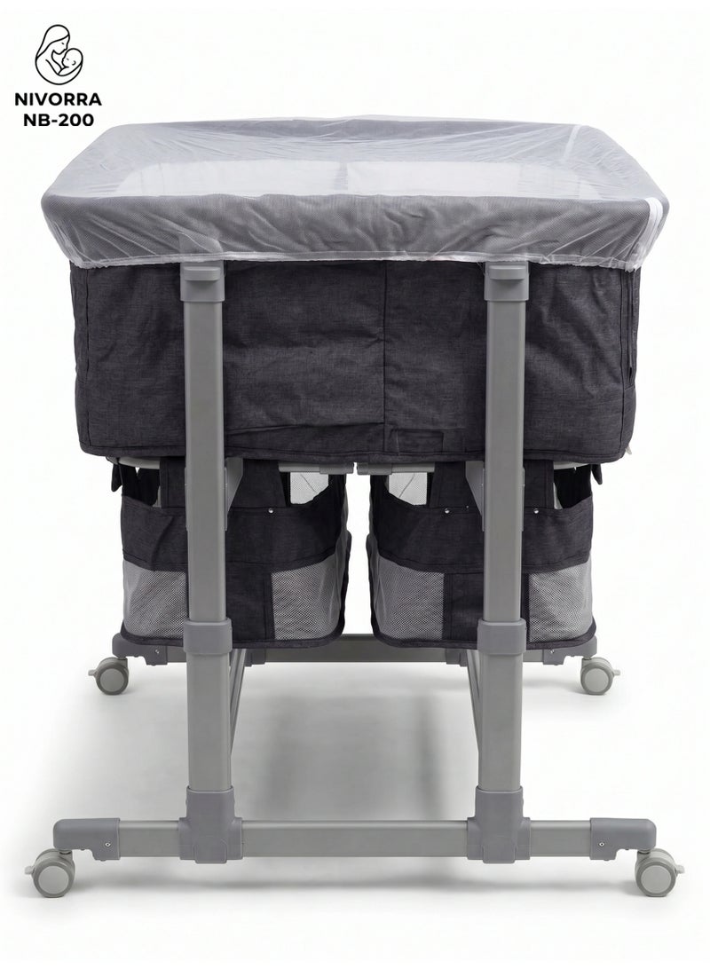 Nivorra Dual Baby Bassinet for Twins, 6-Level Adjustable Height, 7-20° Anti-Reflux Slope, Breathable Mesh & Silent 360° Lockable Wheels - Image 4