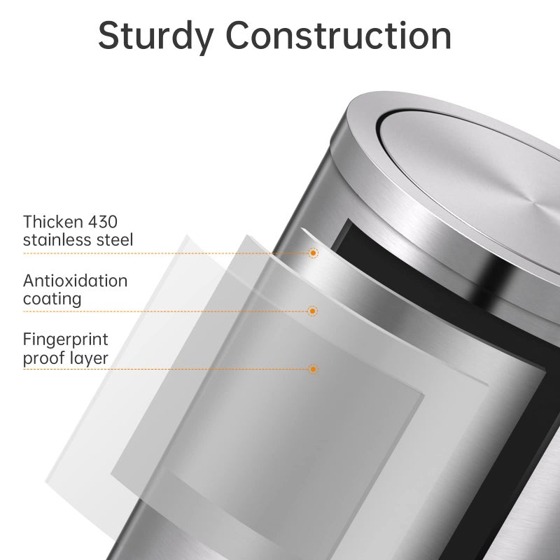 Mbillion Small Trash Can with Swing Lid 2.4 Gallons/9 Liter, Mini Trash Can with lid, Stainless Steel Cylindrical Garbage Can for Home and Office, for Ground and Desktop(Brushed Silver) - Image 5