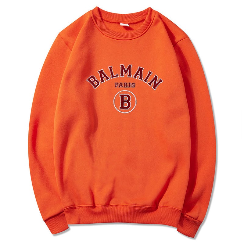 2023 Balmain Letter Print Fleece Sweatshirt Unisex Orange
