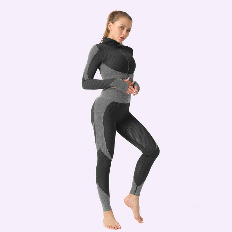 Veriliss Women's 3pcs Seamless Outfits Workout Sets,Gym Clothes Yoga Sportswear Leggings and Stretch Sports Bra Gym jumpsuits Clothes Set (BlackGrey, L) - Image 5