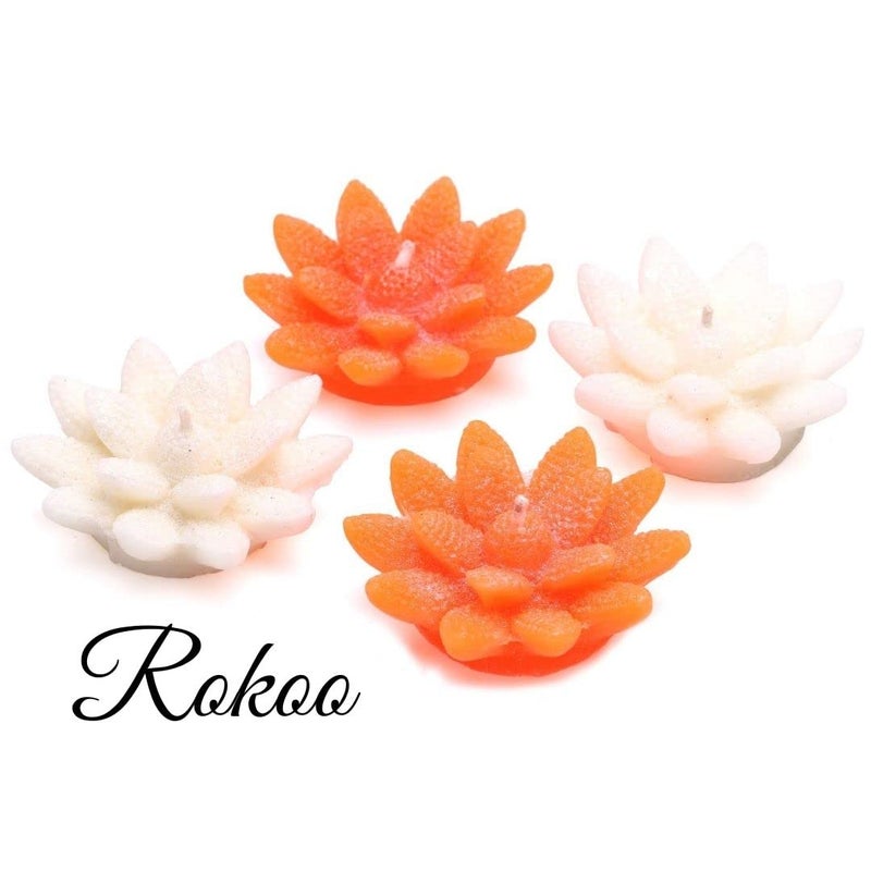 ROKOO Diwali Diya Decoration Floating Lotus Flower Candles in Bulk 4Pcs Smokeless Dripless Long Lasting Candle Water lamp Candles for Home Pool Weddings Deepawali Decor Cafe Spa Orange - Image 3