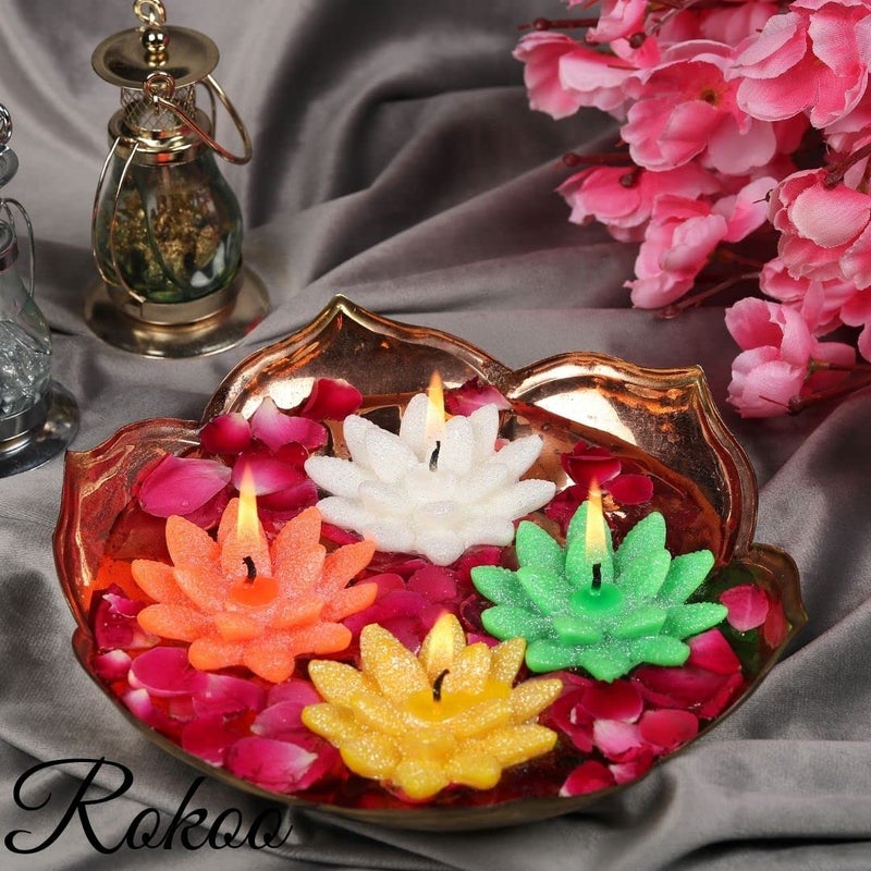 ROKOO Diwali Diya Decoration Floating Lotus Flower Candles in Bulk 4Pcs Smokeless Dripless Long Lasting Candle Water lamp Candles for Home Pool Weddings Deepawali Decor Cafe Spa Orange - Image 2