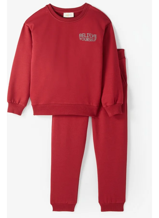 جون June Kids Slogan Printed 2-Pack Sweatshirt & Sweatpant Set Burgundy