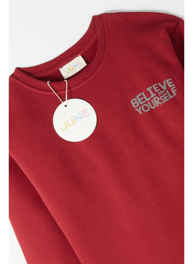 جون June Kids Slogan Printed 2-Pack Sweatshirt & Sweatpant Set Burgundy