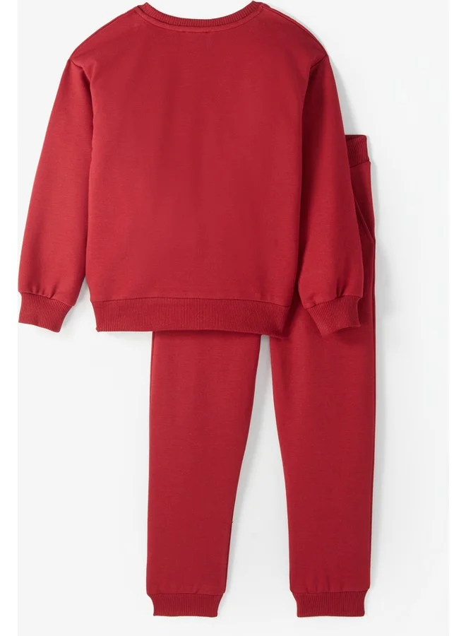 جون June Kids Slogan Printed 2-Pack Sweatshirt & Sweatpant Set Burgundy