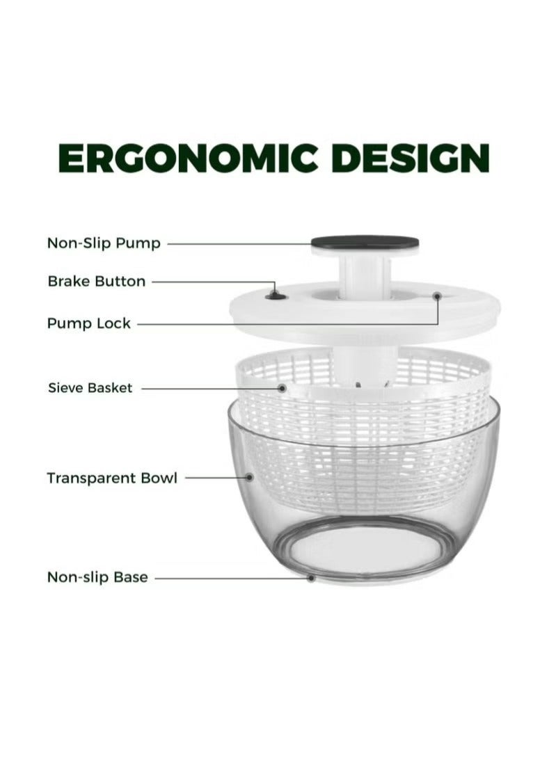 WALALLA Large Salad Spinner 6L, Manual Lettuce Spinner for Vegetable Prepping, One Handed Pump Fruit Spinner, Quick Drying Salad Leaves with Bowl and Colander - Image 3