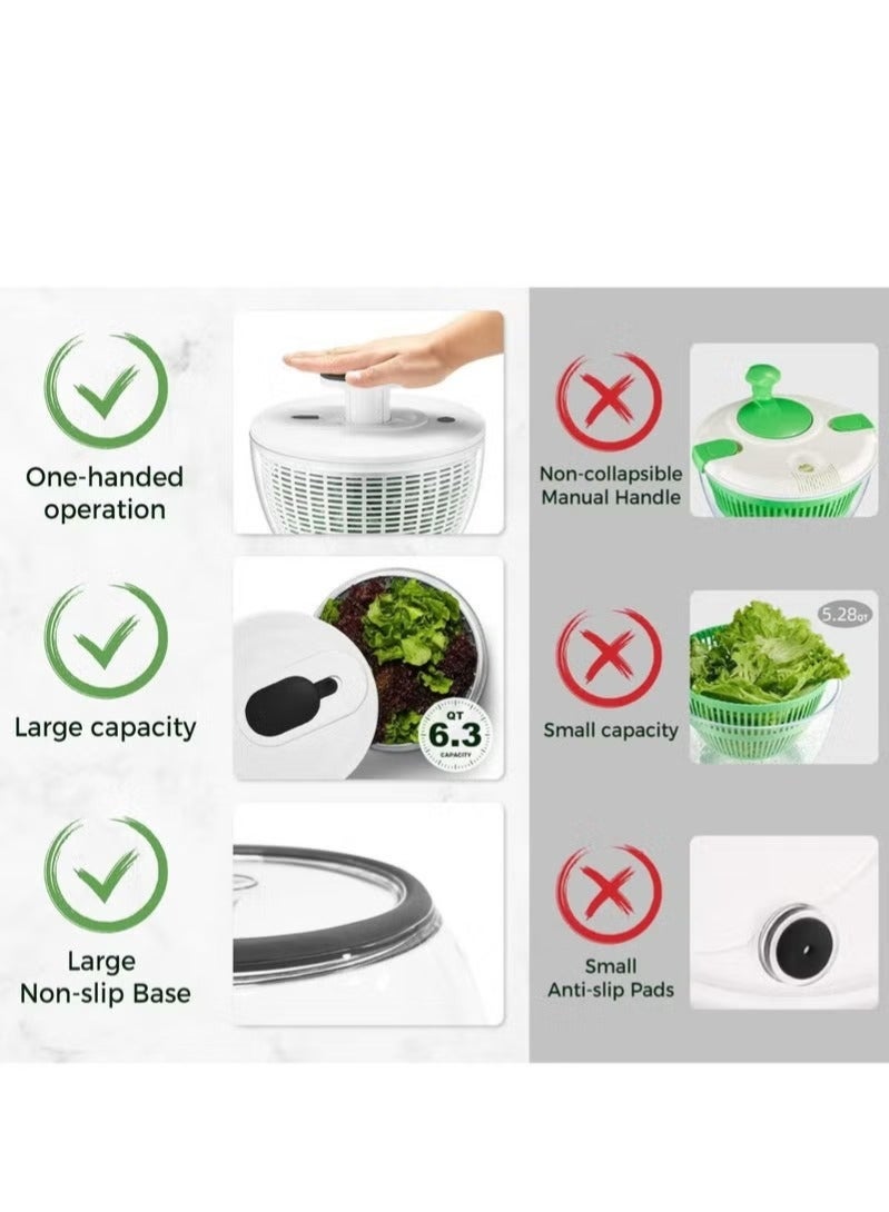 WALALLA Large Salad Spinner 6L, Manual Lettuce Spinner for Vegetable Prepping, One Handed Pump Fruit Spinner, Quick Drying Salad Leaves with Bowl and Colander - Image 5
