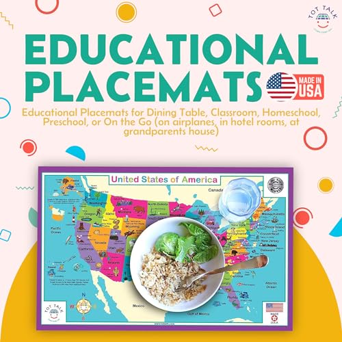 Tot Talk World Map Educational Placemat - Explore Continents, Oceans, & Countries of The World – Made in USA - Blank Map on Reverse for Testing – Durable, Washable, Reusable, BPA-Free, by Tot Talk, 11.5”x17.5” - Image 3