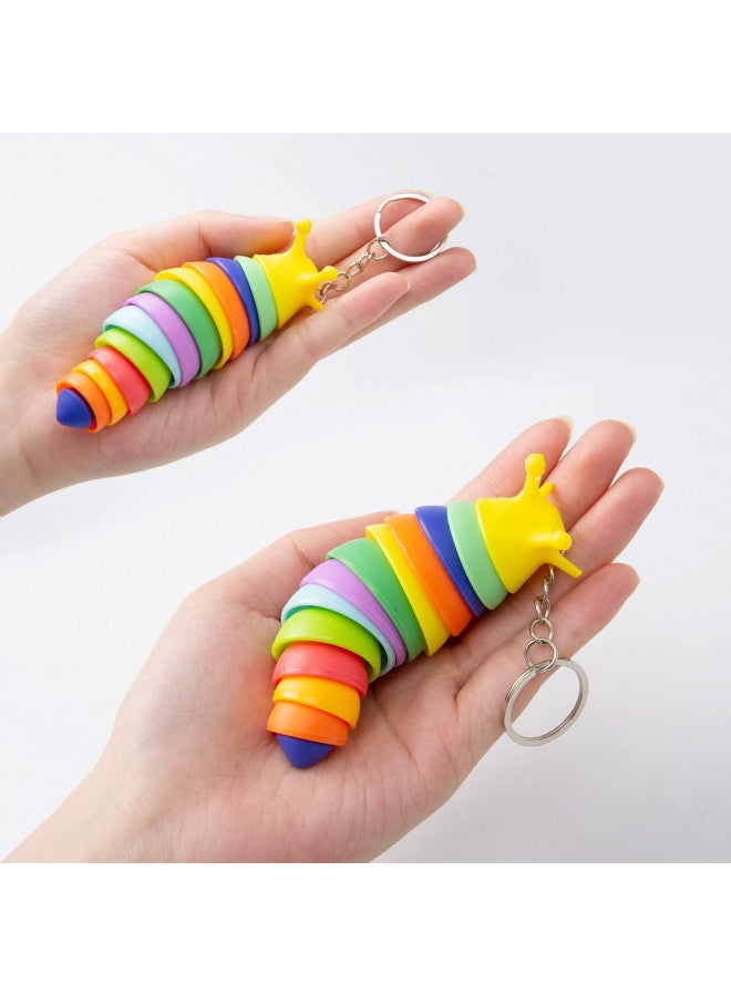 MEIEST 6 PCS Mini Fidget Slug Key-chain Toys,3D Articulated Stretch Caterpillar Sensory Stress Relief Flexible Hand Toy, Ideal Party Favor Colorful Office Desk Pet Toys(Random Color) - Image 1