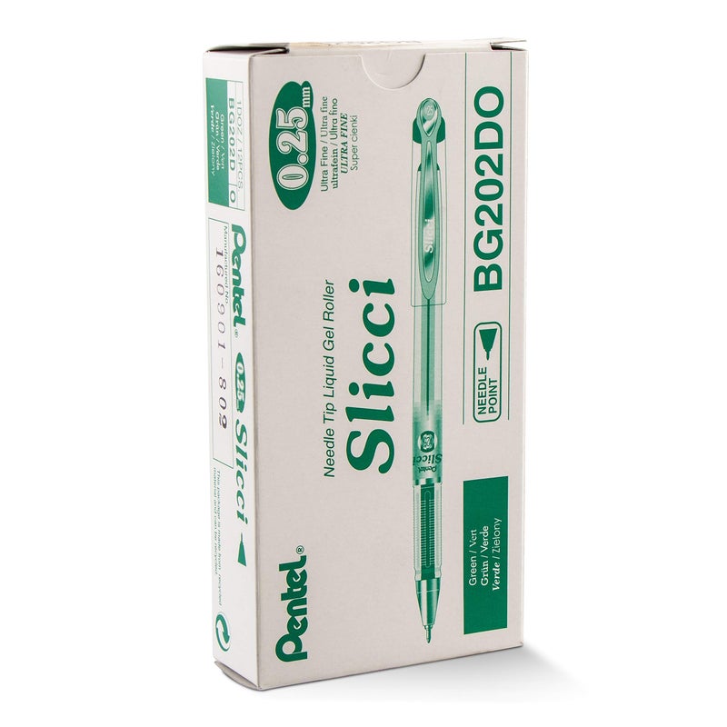 Pentel Arts Slicci 025 mm Extra Fine Gel Pen Green Ink Box of 12 BG202D - Image 2