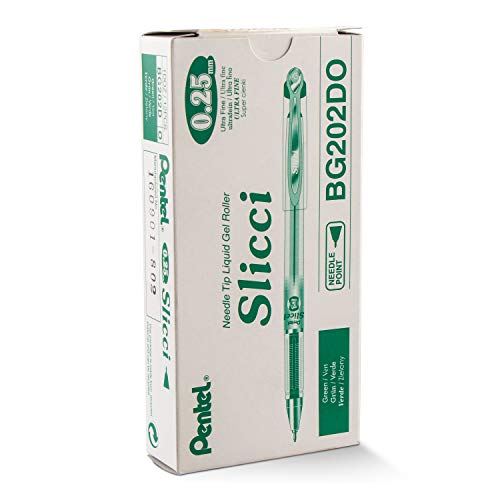 Pentel Arts Slicci 025 mm Extra Fine Gel Pen Green Ink Box of 12 BG202D - Image 1