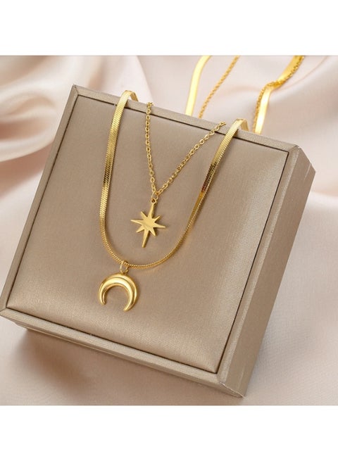 قلادة من الفولاذ التيتانيوم المطلي بالذهب عيار 14 قيراطًا للنساء، مجوهرات أنيقة للارتداء اليومي أو الهدايا ذات الطبقتين