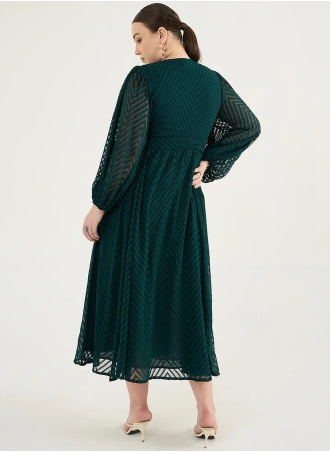 فيميلا Plus Size Chevron Dobby V-Neck Wrap Midi Dress by Styli