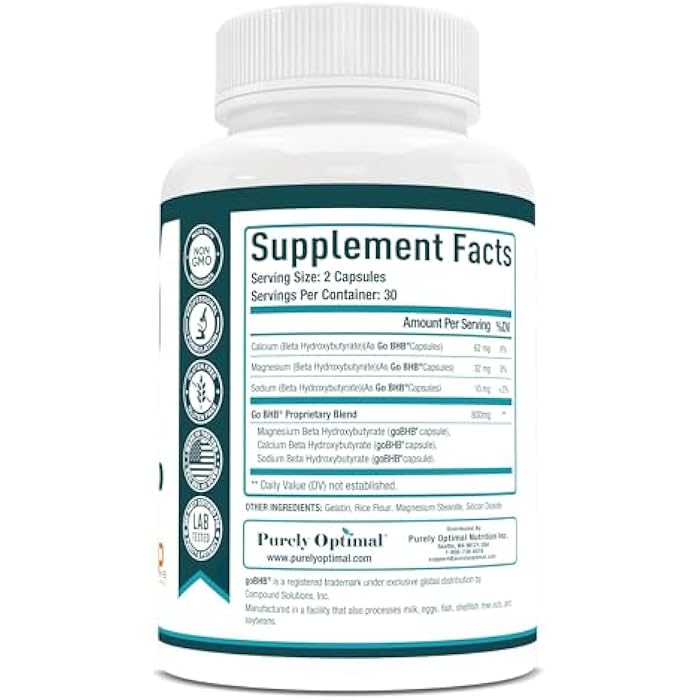 Purely Optimal Keto BHB Capsules – Exogenous Ketone Pills for Ketosis Support, Sustained Energy, Focus & Metabolism – for Women & Men, 60 Capsules - Image 2