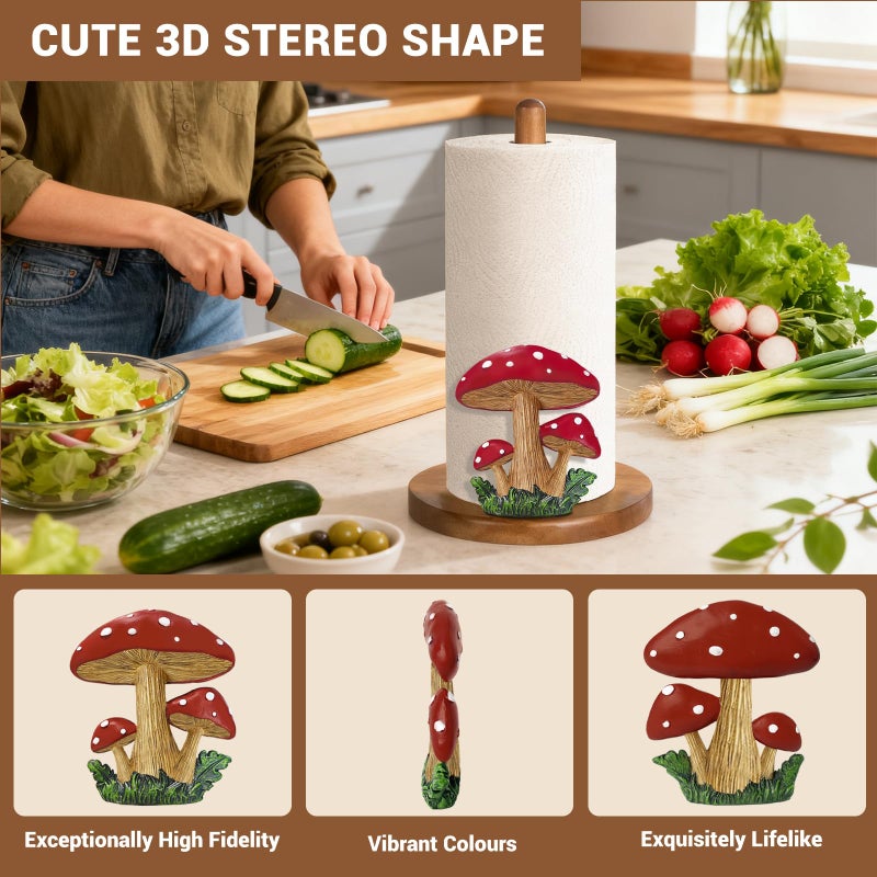 GAJ Mushroom Paper Towel Holder - Mushroom Decor for Kitchen Cottage Core Bathroom Home - Gifts for Women Mom Grandma - 3D Cute Stuff Decorative Accessories - Image 3
