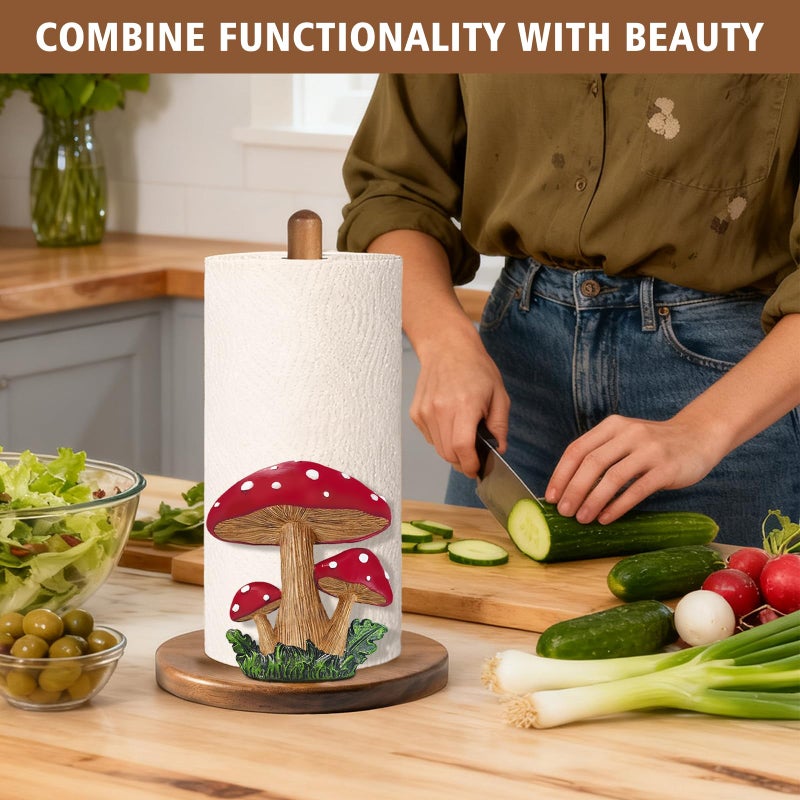 GAJ Mushroom Paper Towel Holder - Mushroom Decor for Kitchen Cottage Core Bathroom Home - Gifts for Women Mom Grandma - 3D Cute Stuff Decorative Accessories - Image 2