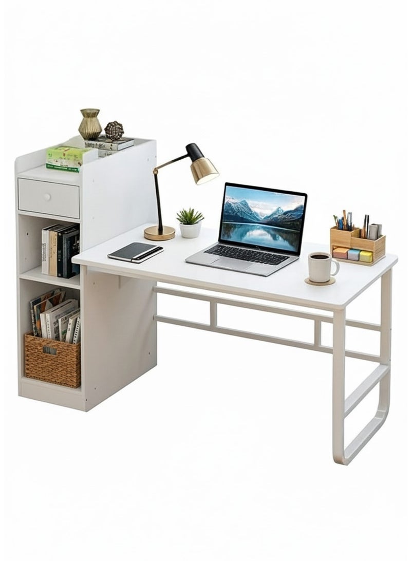 إيه جي دي طاولة دراسة بوحدة رفوف جانبية للكمبيوتر والدراسة والكتابة والألعاب مناسبة للمنزل بلون ابيض - Image 1