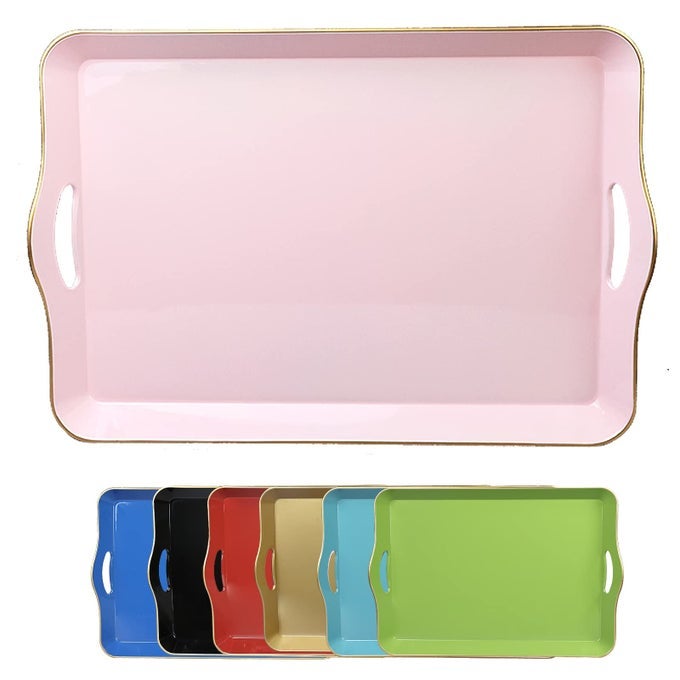 PINK DECORATIVE TRAY FOR COFFEE TABLE WITH HANDLES PLASTIC RECTANGULAR SERVING TRAY FOR LIVING ROOM BATHROOM OUTDOORS 118173