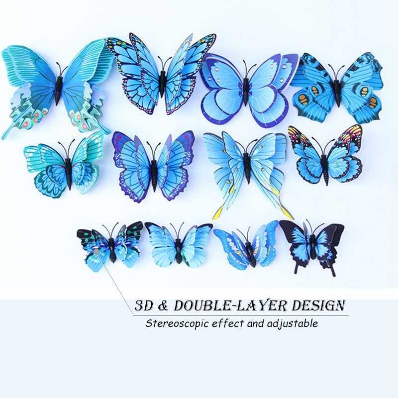OPSEAM Butterfly Wall Decor 24/48 PCS  3D Butterflies Stickers for Party Decorations with Magnets(Blue  24) - Image 3
