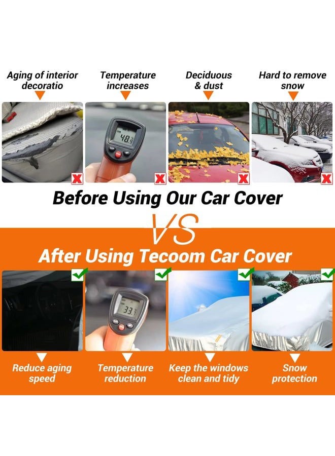 Tecoom Car Cover Waterproof All Weather, Car Covers for Automobiles with Zipper Door, Cotton Backing Car Cover, Windproof Sun UV Hail Protector Car Cover, Universal Fit for Sedan (201"-210") - Image 5