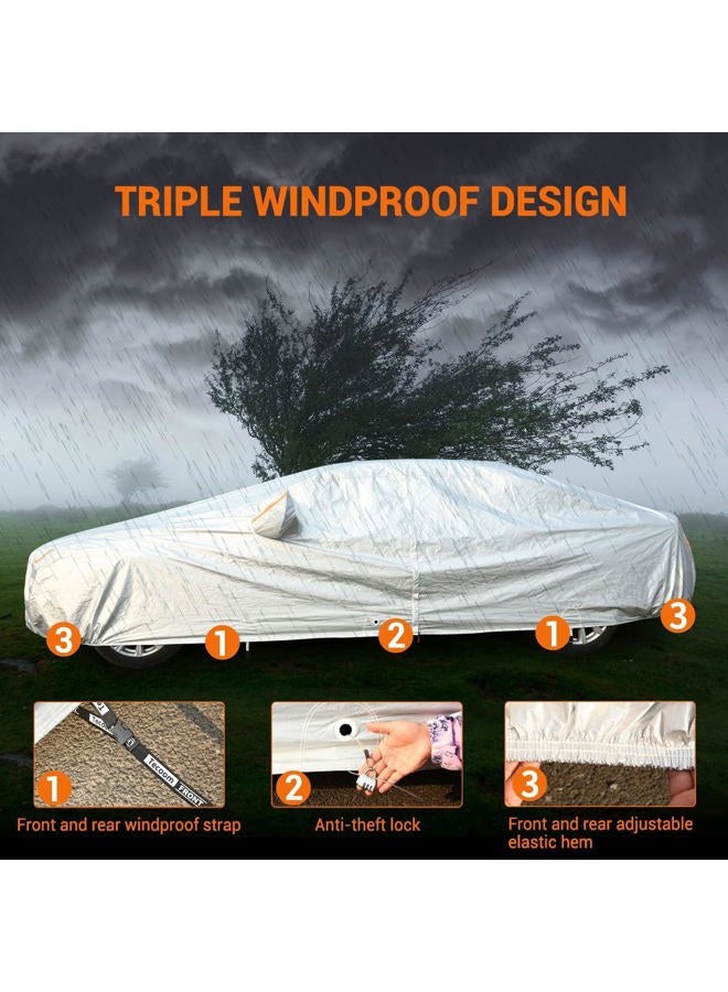 Tecoom Car Cover Waterproof All Weather, Car Covers for Automobiles with Zipper Door, Cotton Backing Car Cover, Windproof Sun UV Hail Protector Car Cover, Universal Fit for Sedan (201"-210") - Image 4