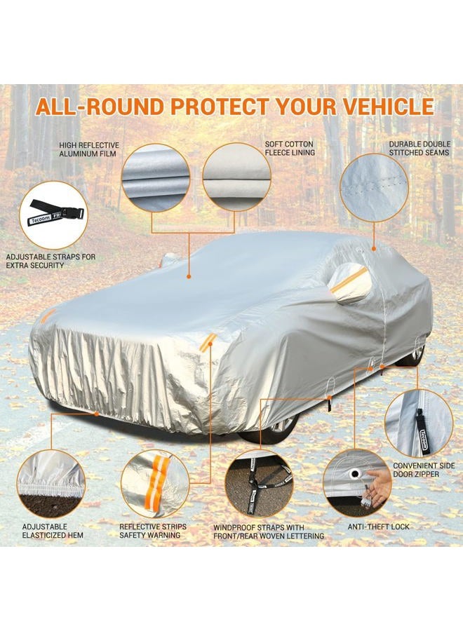 Tecoom Car Cover Waterproof All Weather, Car Covers for Automobiles with Zipper Door, Cotton Backing Car Cover, Windproof Sun UV Hail Protector Car Cover, Universal Fit for Sedan (201"-210") - Image 2