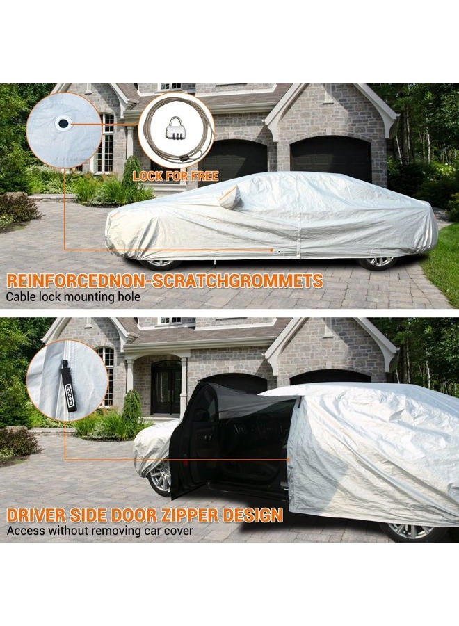 Tecoom Car Cover Waterproof All Weather, Car Covers for Automobiles with Zipper Door, Cotton Backing Car Cover, Windproof Sun UV Hail Protector Car Cover, Universal Fit for Sedan (201"-210") - Image 3