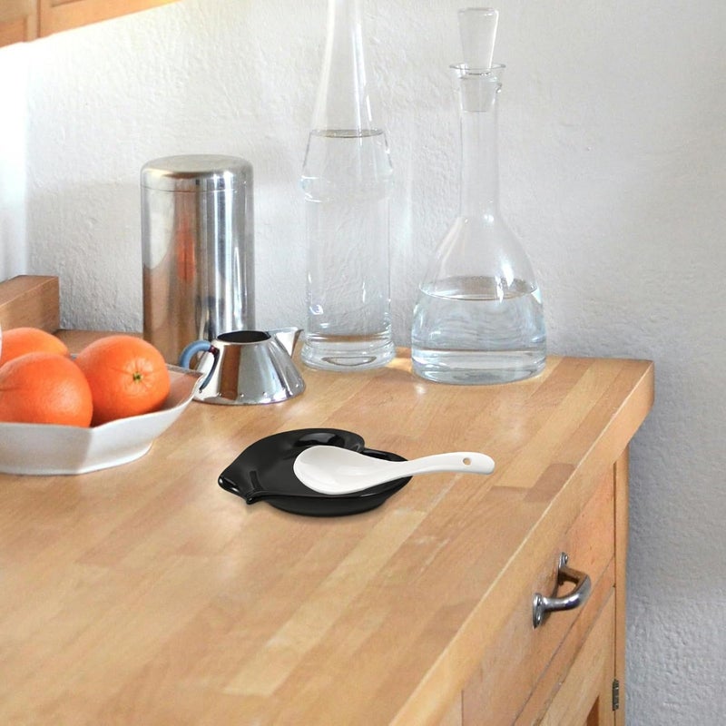 ABOOFAN Ceramic Spoon Rest Kitchen Scoop Holder Reusable Black Countertop Spoon Support Home Dining Accessories - Image 4