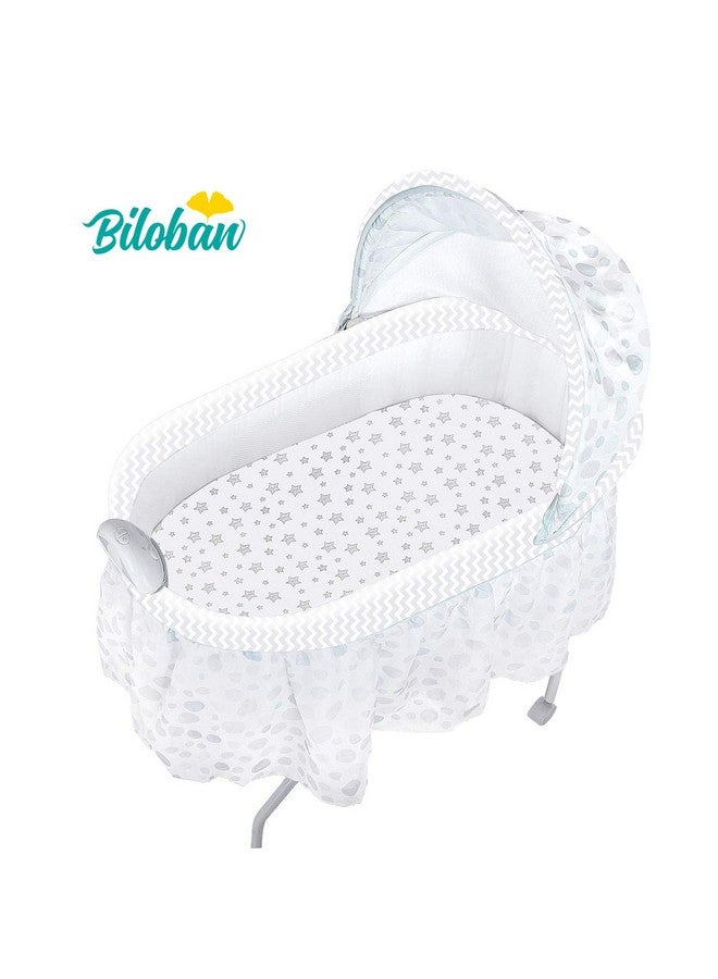 Biloban Bassinet Fitted Sheets Compatible with Delta Children Sweet Dreams Bassinet & Beberoad Love Baby Travel Bassinet, 2 Pack, 100% Jersey Knit Cotton for Baby Boy and Girl, Gray and White Print - Image 4