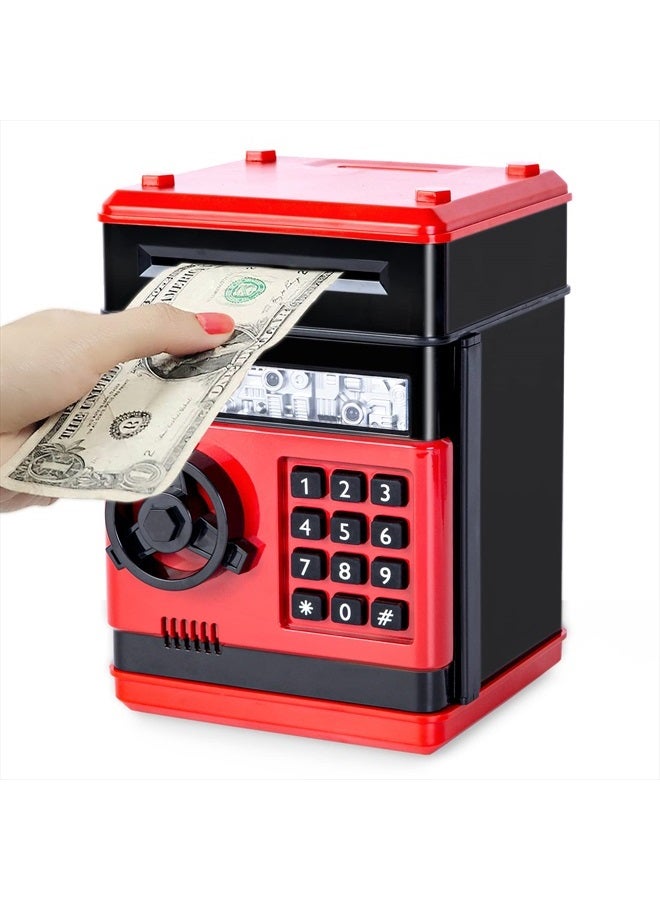 Refasy Children Toy for 5-7 Year Old Girls,Piggy Banks Toy for 8-16 Year Old Girls Boys Birthday Toy Gifts ,Coin ATM Electronic Piggy Banks Great Christmas Ideas for Kids Red - Image 1