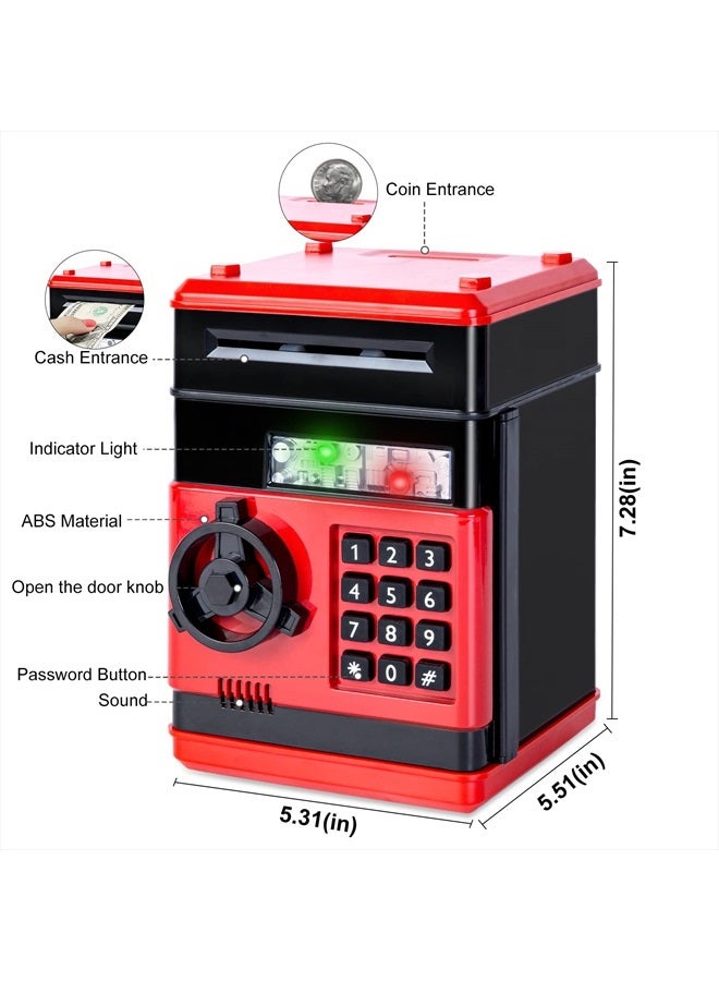 Refasy Children Toy for 5-7 Year Old Girls,Piggy Banks Toy for 8-16 Year Old Girls Boys Birthday Toy Gifts ,Coin ATM Electronic Piggy Banks Great Christmas Ideas for Kids Red - Image 3