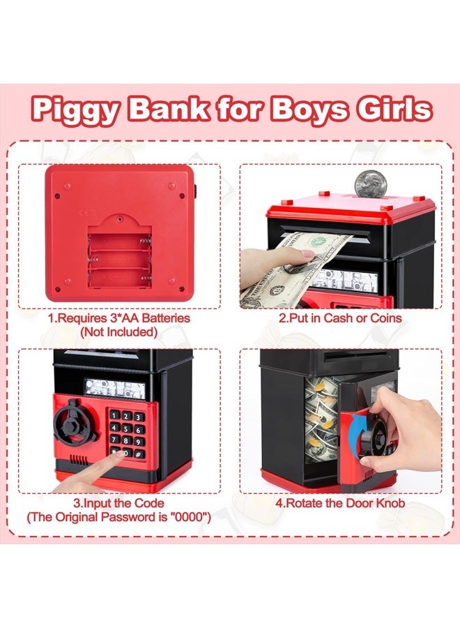Refasy Children Toy for 5-7 Year Old Girls,Piggy Banks Toy for 8-16 Year Old Girls Boys Birthday Toy Gifts ,Coin ATM Electronic Piggy Banks Great Christmas Ideas for Kids Red - Image 4