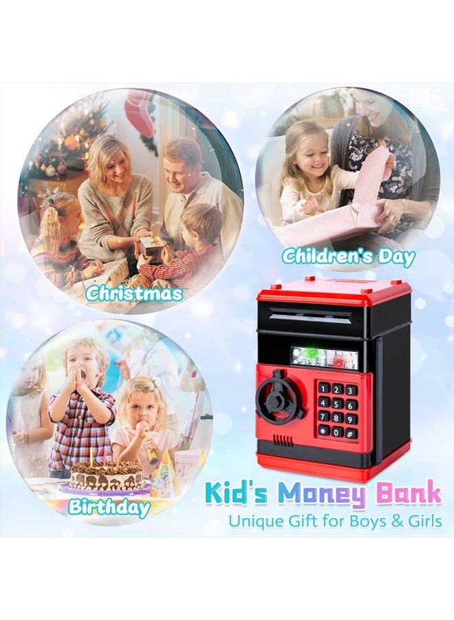 Refasy Children Toy for 5-7 Year Old Girls,Piggy Banks Toy for 8-16 Year Old Girls Boys Birthday Toy Gifts ,Coin ATM Electronic Piggy Banks Great Christmas Ideas for Kids Red - Image 5