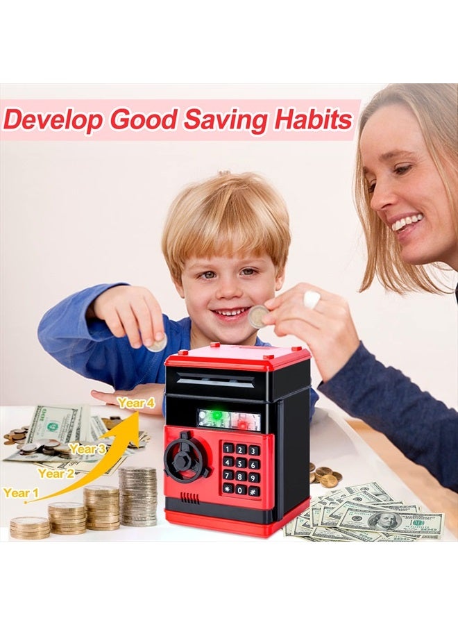 Refasy Children Toy for 5-7 Year Old Girls,Piggy Banks Toy for 8-16 Year Old Girls Boys Birthday Toy Gifts ,Coin ATM Electronic Piggy Banks Great Christmas Ideas for Kids Red - Image 2