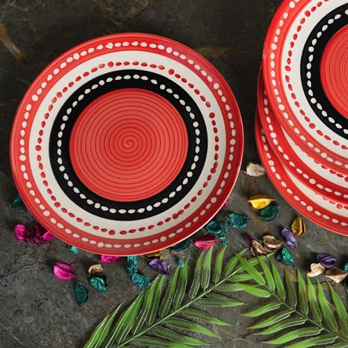 Caffeine Ceramic Handmade Stoneware Red Dotted Quarter Plate 7”(Set of 4 Dishwasher & Microwave Safe) - Image 1