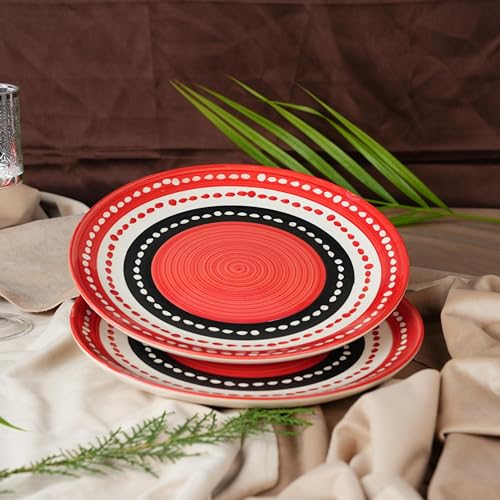 Caffeine Ceramic Handmade Stoneware Red Dotted Quarter Plate 7”(Set of 4 Dishwasher & Microwave Safe) - Image 2