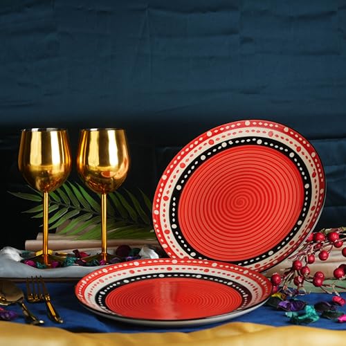 Caffeine Ceramic Handmade Stoneware Red Dotted Quarter Plate 7”(Set of 4 Dishwasher & Microwave Safe) - Image 3