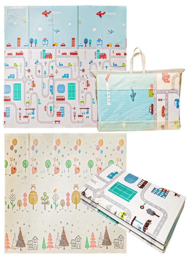 PN AVAN Extra Large Reversible Baby Play Mat, BPA Free Learning & Crawling Foldable Foam Mat (6.5x5 ft, 0.9cm Thickness) Multicolor (Forest-City) - Image 1