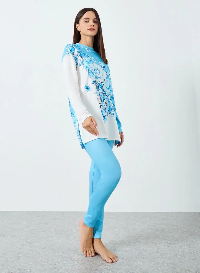 تايك تو Women Floral Printed Long Sleeve Top and Pyjama Set