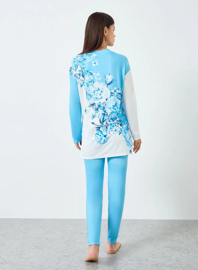 Take Two Multi Women Floral Printed Long Sleeve Top and Pyjama Set for Women | Best Price UAE