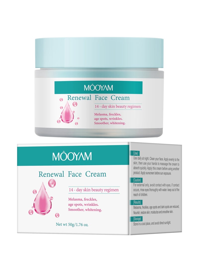 موويام كريم تجديد الوجه لعلاج الكلف والنمش لجميع أنواع البشرة، كريم تجديد الوجه المضاد للتجاعيد والمقشر والمبيض كريم تجديد الوجه - 50 جرام - Image 1