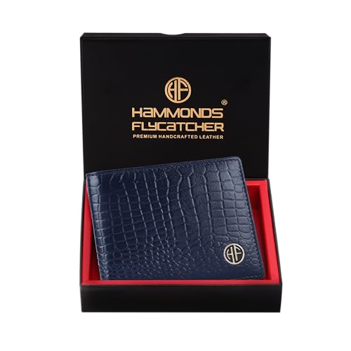HAMMONDS FLYCATCHER RFID Protected Bi-Fold Wallet for Men Leather Original, Mens Wallet, Leather Wallets for Men, Classic Purse with 4 Card Slots, Coin Pocket, Gift for Mens - Croc Blue - Image 1
