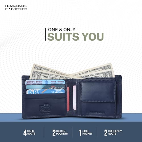 HAMMONDS FLYCATCHER RFID Protected Bi-Fold Wallet for Men Leather Original, Mens Wallet, Leather Wallets for Men, Classic Purse with 4 Card Slots, Coin Pocket, Gift for Mens - Croc Blue - Image 4