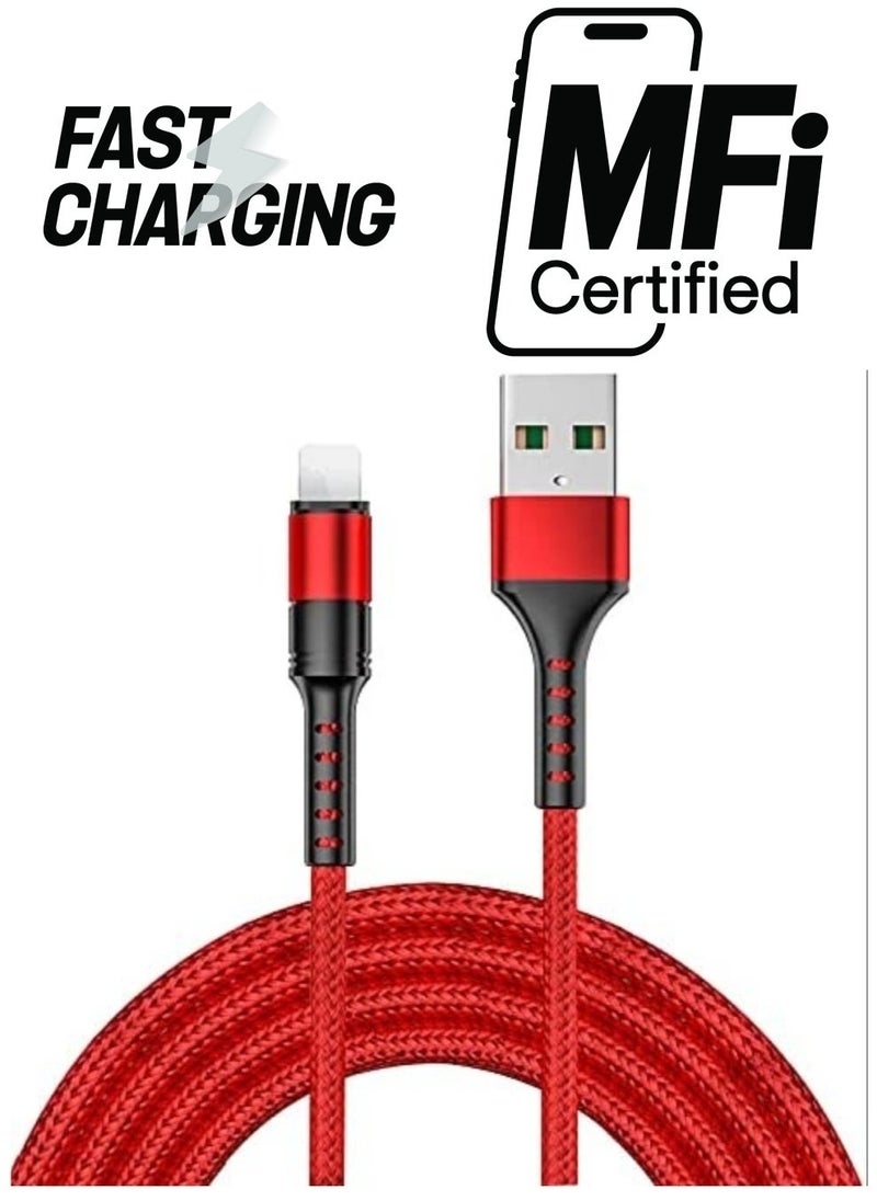 Raxoom Nylon fast charging cable, 3A lighting charger cable, CE, FCC, ROSH Certified, compatible with iPhone13 /iPhone13 mini/iPhone 13 Pro/iPhone13 Pro Max (Red, 1.2M) - Image 1