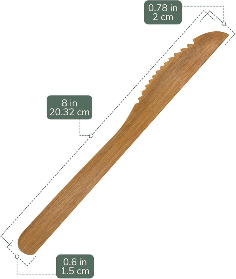 BambooMN Premium Solid Bamboo Dinner Knife 8  All Natural Reusable Dinnerware  10 pcs - Image 2