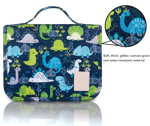 Eudora Hanging Travel Kids Toiletry Bag for Boys, Waterproof Travel Organizer, Cute Dinosaur Snake Cartoon Cosmetic Bath Bag with 360 Rotatable Hook (Blue) - Image 2